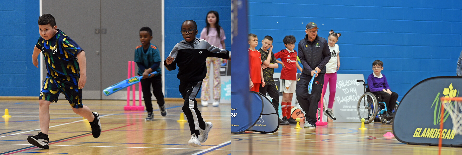 Young disabled people take part in cricket activities indoors at the NCC