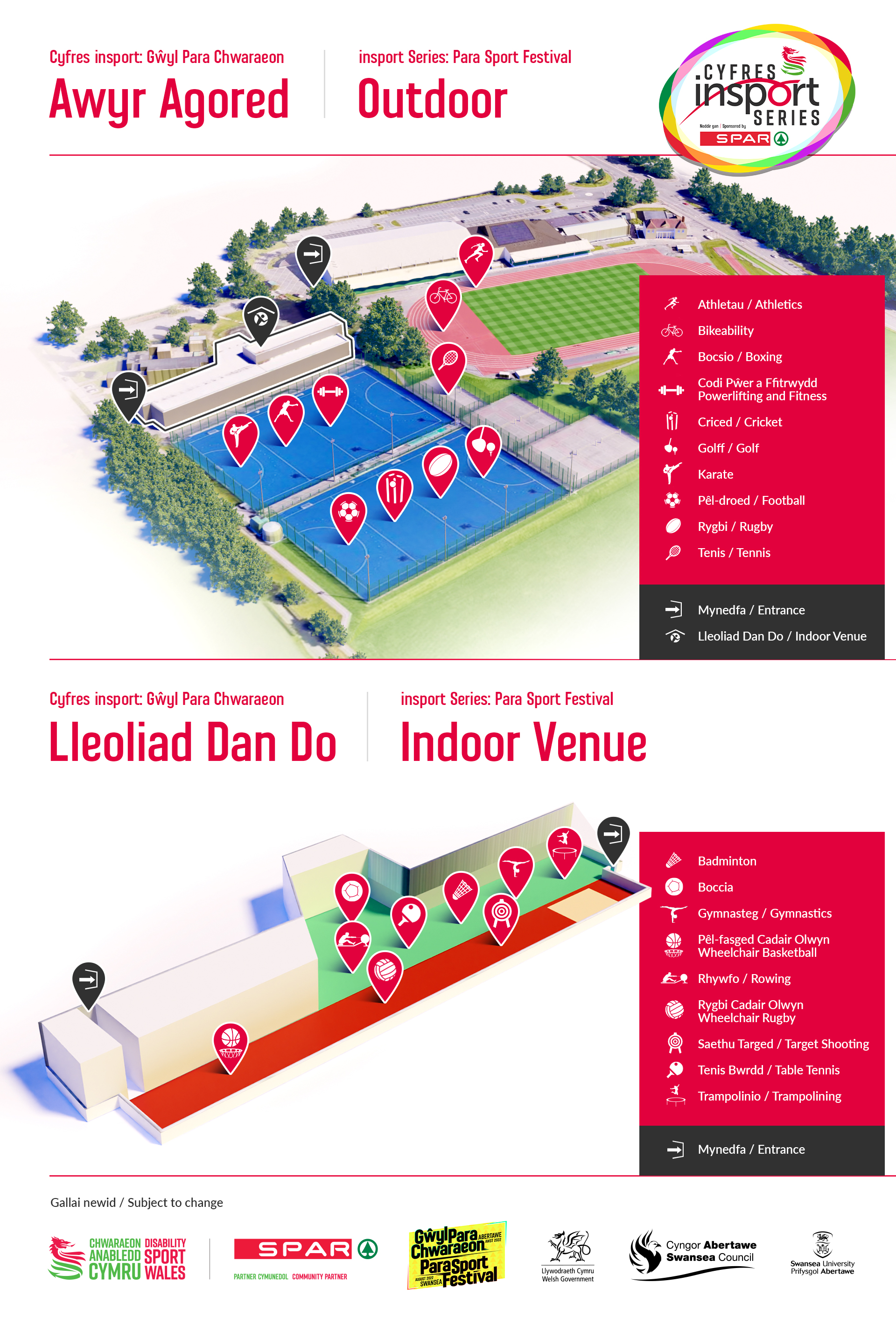 Map of sports at the insport Series Para Sport Festival